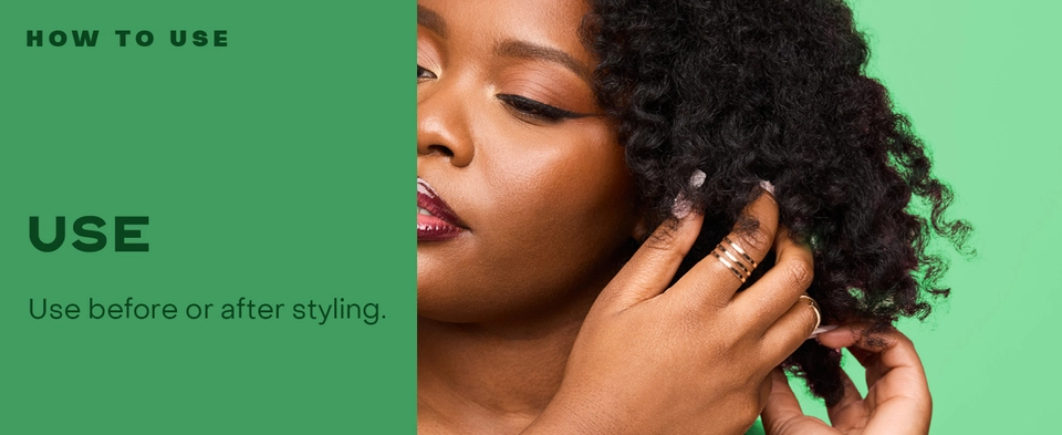 Three images, woman holding spray bottle, woman combing her curly hair, &amp; woman with braided hair.