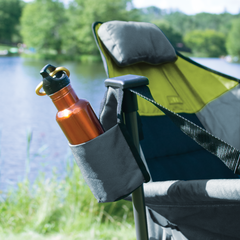 Water bottle in cup holder of swing chair