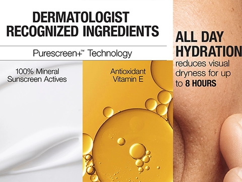 Dermatologist recognized ingredients, 100% mineral sunscreen, antioxidants
