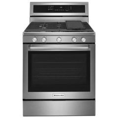 KitchenAid 30 in. 6.7 cu. ft. Convection Double Oven Freestanding Dual Fuel  Range with 5 Sealed Burners & Griddle - Stainless Steel