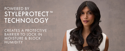 Woman with wavy, healthy-looking hair next to text about benefits.