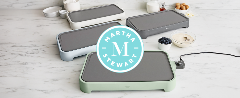 thumbnail video image 2 of Martha Stewart 12” x 22” Electric Griddle, XL Ceramic Nonstick, Caviar Gray, 2 of 8
