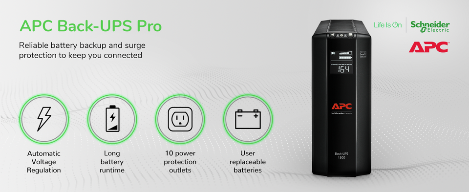 APC UPS 1500VA 900W UPS Battery Backup & Surge Protector, BX1500M AVR,  Dataline Protection - Black 