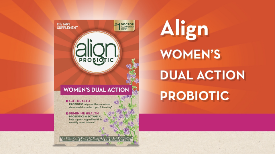 thumbnail video image 2 of Align Women's Dual Action Probiotic (70 Count), 2 of 3