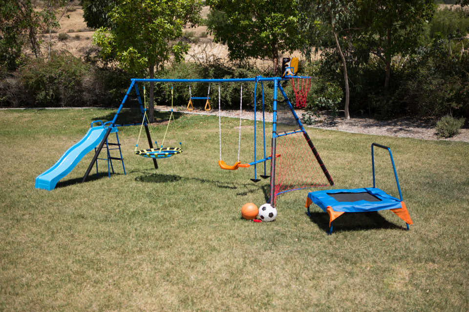 Fitness Reality Kids Ultimate 8 Station Sports Swing Set with Trampoline Slide Soccer Basketball Walmart