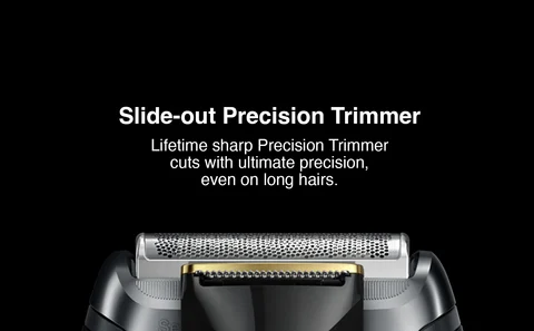 The Braun Series Sport+ 9 shaver has a lifetime sharp slide-out precision trimmer, that cuts with ultimate precision, even on long hairs.