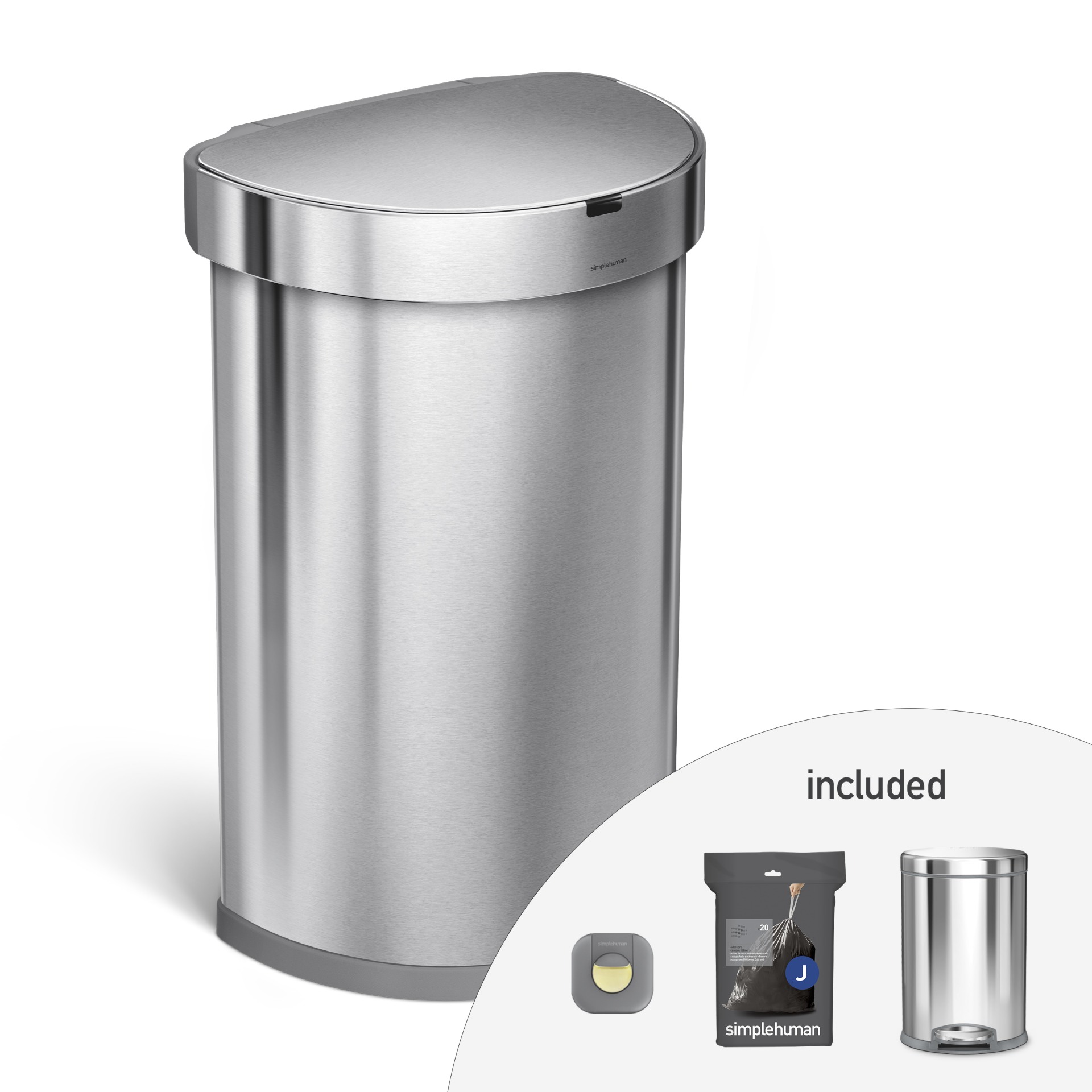 Simplehuman 45L Semi Round Sensor Can and 4.5L Step Can with Odorsorb ...