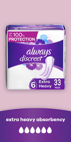 Always Discreet Incontinence Pads for Women, Size 6, Extra Heavy Long, 45  Ct - Helia Beer Co