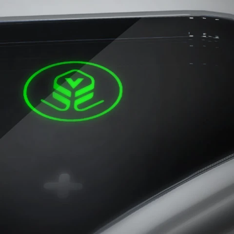 Close up of button control lit up in green