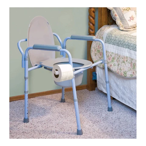 Carex Deluxe Steel Folding Commode for Seniors Heavy Duty Adjustable Bedside Toilet Seat Safety Frame 300 lb Capacity Walmart