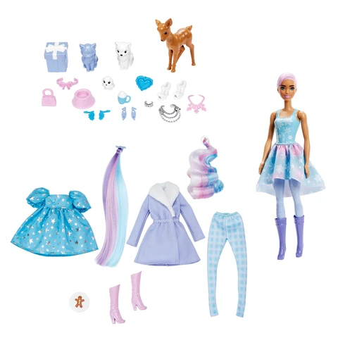 Barbie Color Reveal Advent Calendar Winter Wonderland 25 Daily Surprises with Doll 3 Pets Festive Accessories Walmart