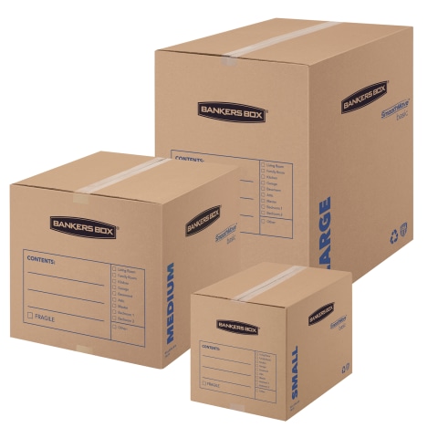 Bankers Box SmoothMove Prime Lift Off Lid Moving Boxes Small 24 x 12 x 10  KraftBlue Pack Of 8 - Office Depot