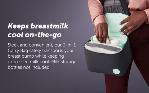 Keeps breastmilk cool on-the-go. Sleek and convenient, our 3-in-1 carry bag safely transports your breast pump while keeping expressed milk cool. Milk storage bottles not included.