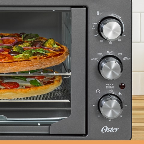 Oster Air Fryer Oven, 10-in-1 Countertop Toaster Oven Air Fryer Combo,  10.5 X 13 Fits 2 Large Pizzas, Stainless Steel, Silver