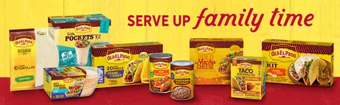 Alt Text:  Our tortillas, taco dinner kit, enchilada sauce,  beans and more serve up family time