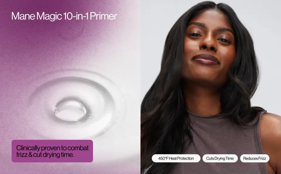 Eva NYC Mane Magic 10-in-1 Primer is clinically proven to combat frizz and cut drying time