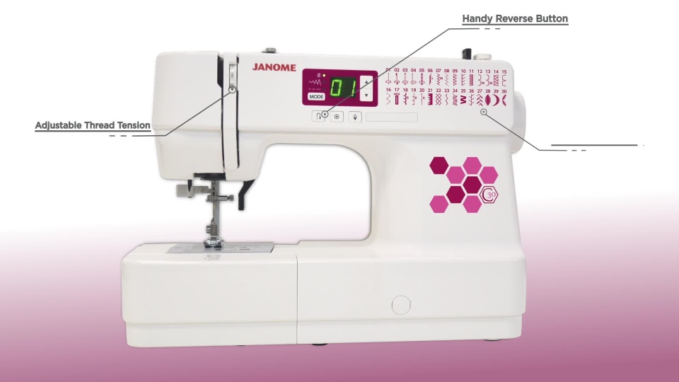 thumbnail video image 3 of Janome C30 Computerized Sewing Machine With 30 Stitches, Including Buttonhole, Jam-Proof Bobbin And Lcd Screen, 3 of 14