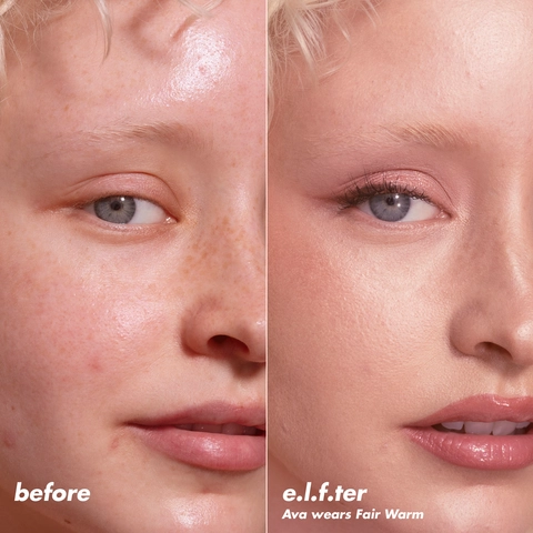 Ava wears Fair Warm in Halo Glow Powder Filter