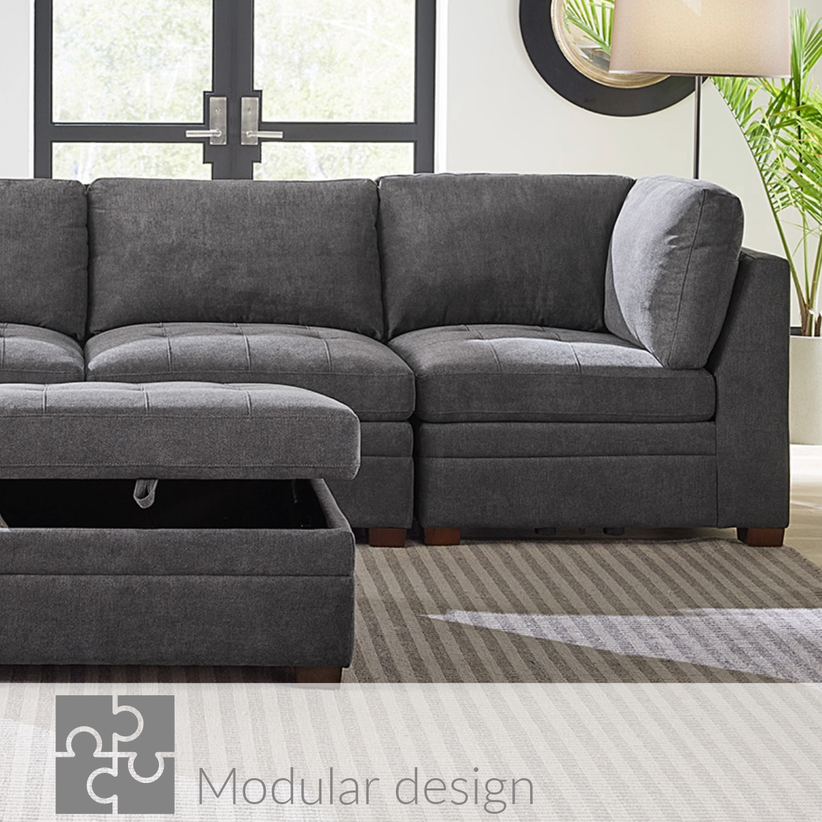Thomasville Tisdale Fabric Sectional with Storage Ottoman Light Gray