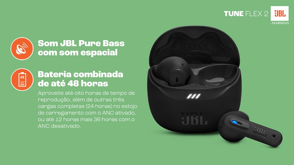 Fone de Ouvido Bluetooth JBL Tune Flex 2 Preto - Ibyte