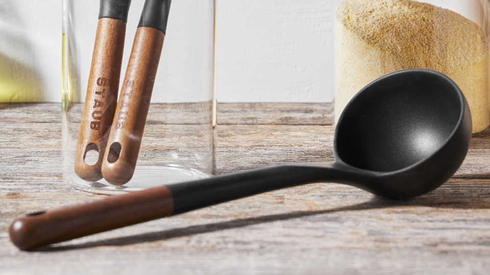 Staub Multifunction Silicone Kitchen Tools with Acacia Wood Handle