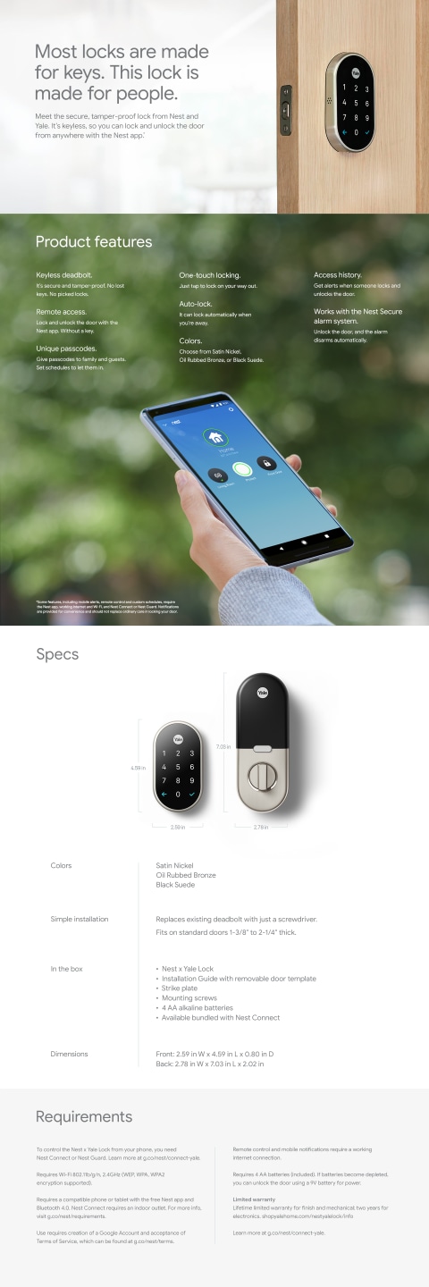 Google Nest x Yale Lock - Tamper-Proof Smart Lock for Keyless Entry -  Keypad Lock for Front Door - [Oil Rubbed Bronze]