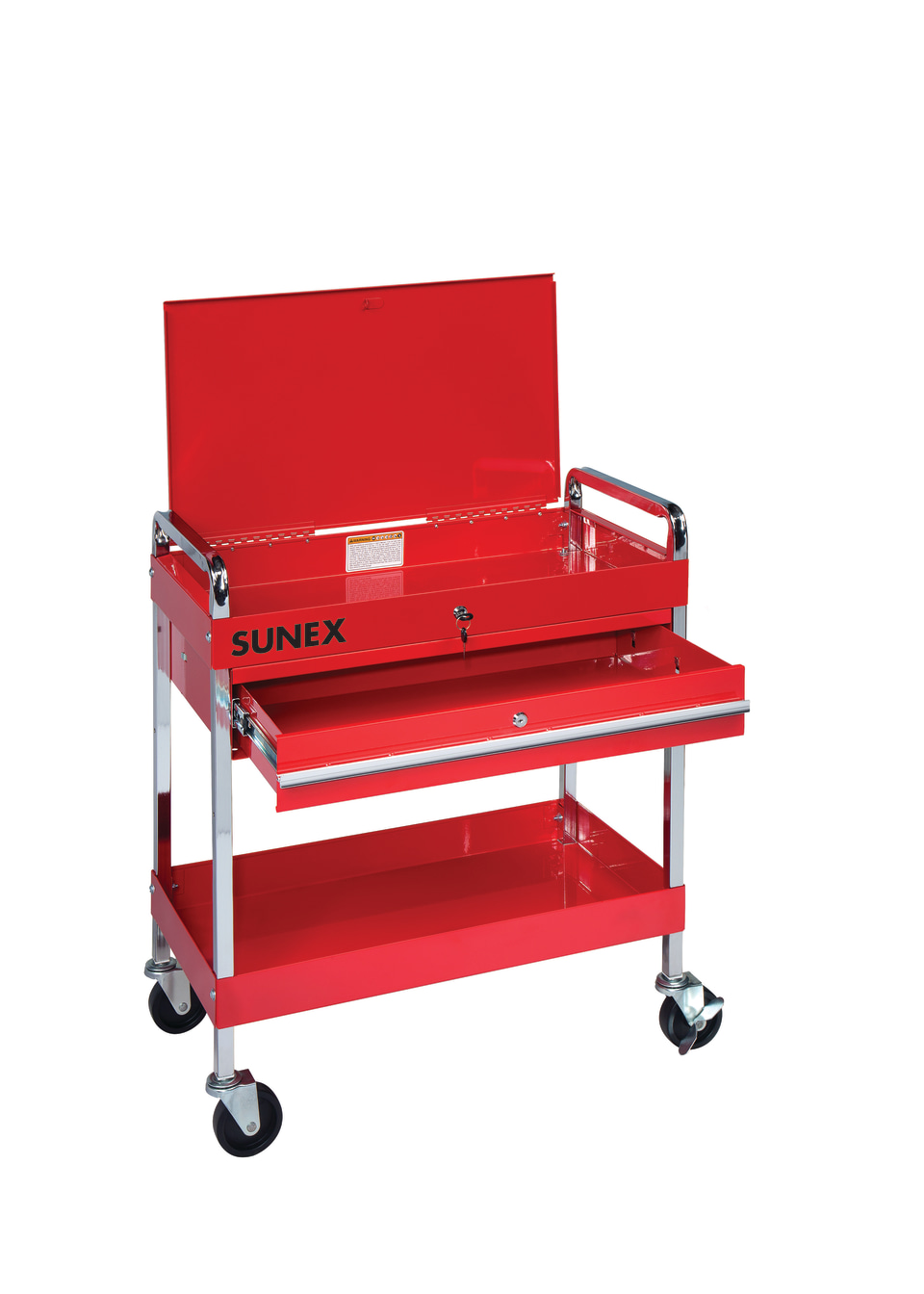 Service Cart with Locking Top and Locking Drawer- Red