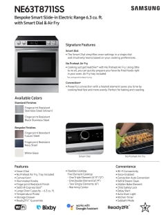 NE63BB871112AA Samsung Bespoke Smart Slide-in Electric Range 6.3 cu. ft.  with Smart Dial & Air Fry in White Glass