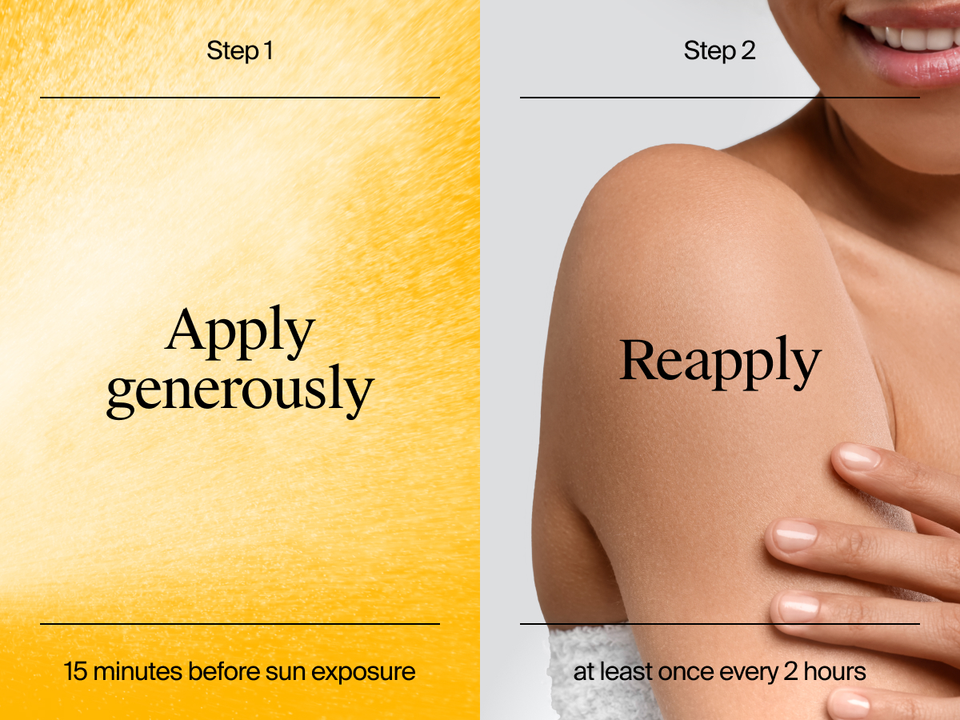 Apply generously 15 minutes before sun exposure, reapply at least once every 2 hours