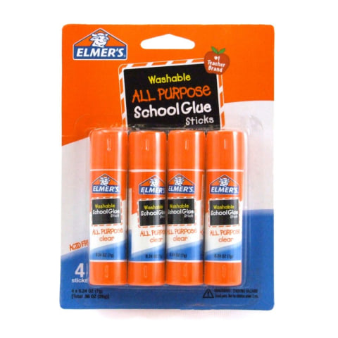 Elmer's All Purpose School Glue Sticks, Clear, Washable, 4 Pack, 0.24-ounce  sticks