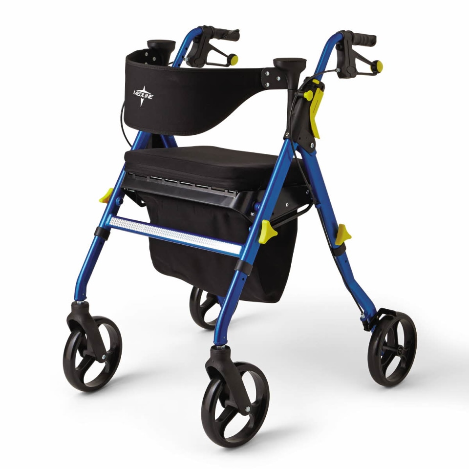 Medline Steel Rollator Walker, Folding Rolling Walker, 6" Wheels, 350lb Weight Capacity