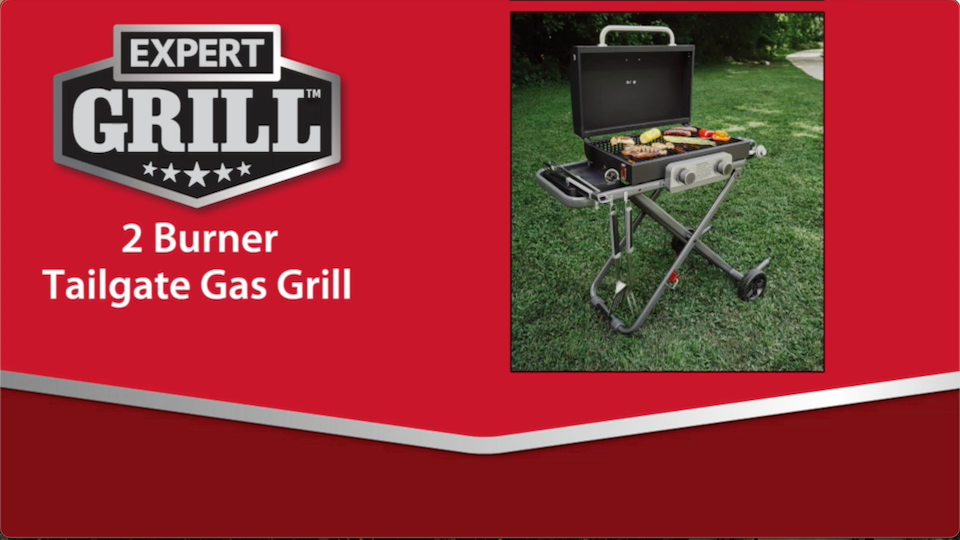 thumbnail video image 2 of Expert Grill 2-Burner Black Propane Gas Grill with Folding Legs, New, 2 of 16