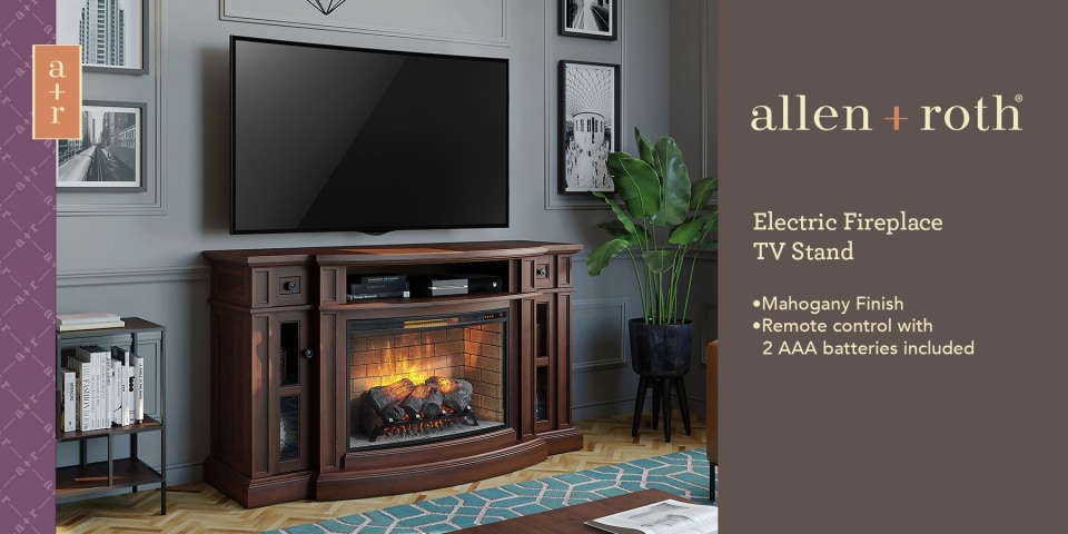 Allen Roth 68 In W Mahogany Infrared, Electric Fireplace With Mantel Tv Stand