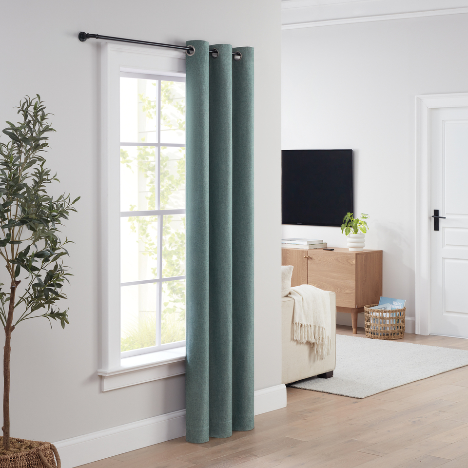 thumbnail video image 2 of Eclipse Somerton 3/4" Pipe Blackout Wrap Curtain Rod, 36-66", Brushed Nickel, 2 of 8