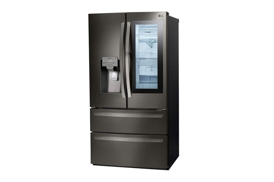 Lg Instaview Smart Wi Fi Enabled 27 6 Cu Ft 4 Door French Door Refrigerator With Ice Maker And Door Within Door Printproof Black Stainless Steel Energy Star In The French Door Refrigerators Department At Lowes Com