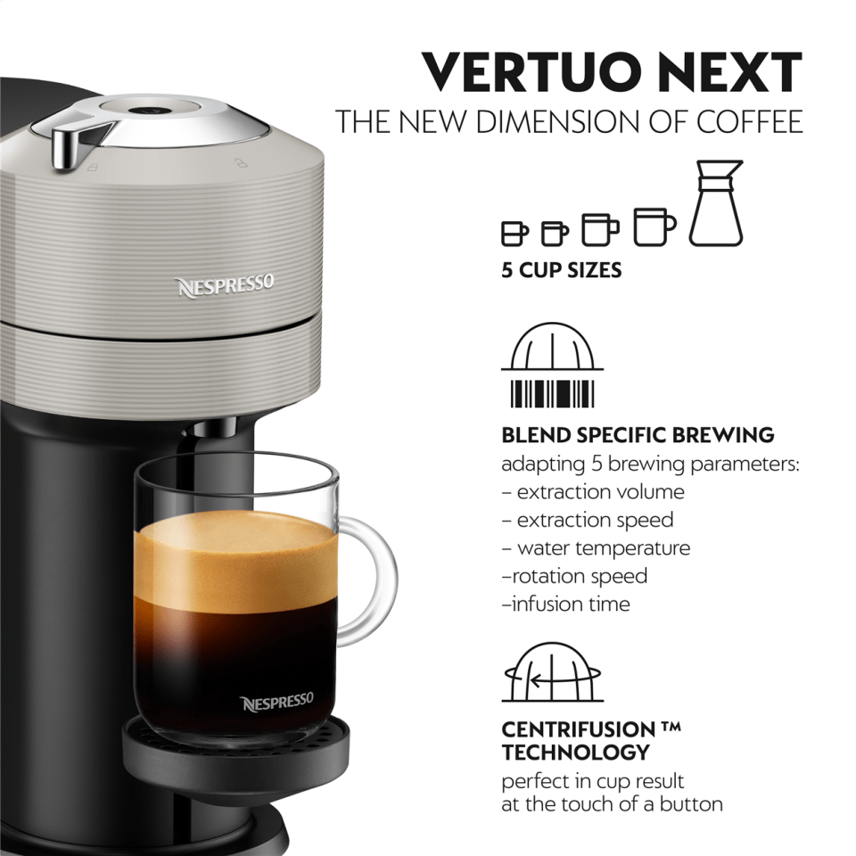 Nespresso Vertuo Next Coffee & Espresso Maker wFrother&Voucher ,Dark Grey