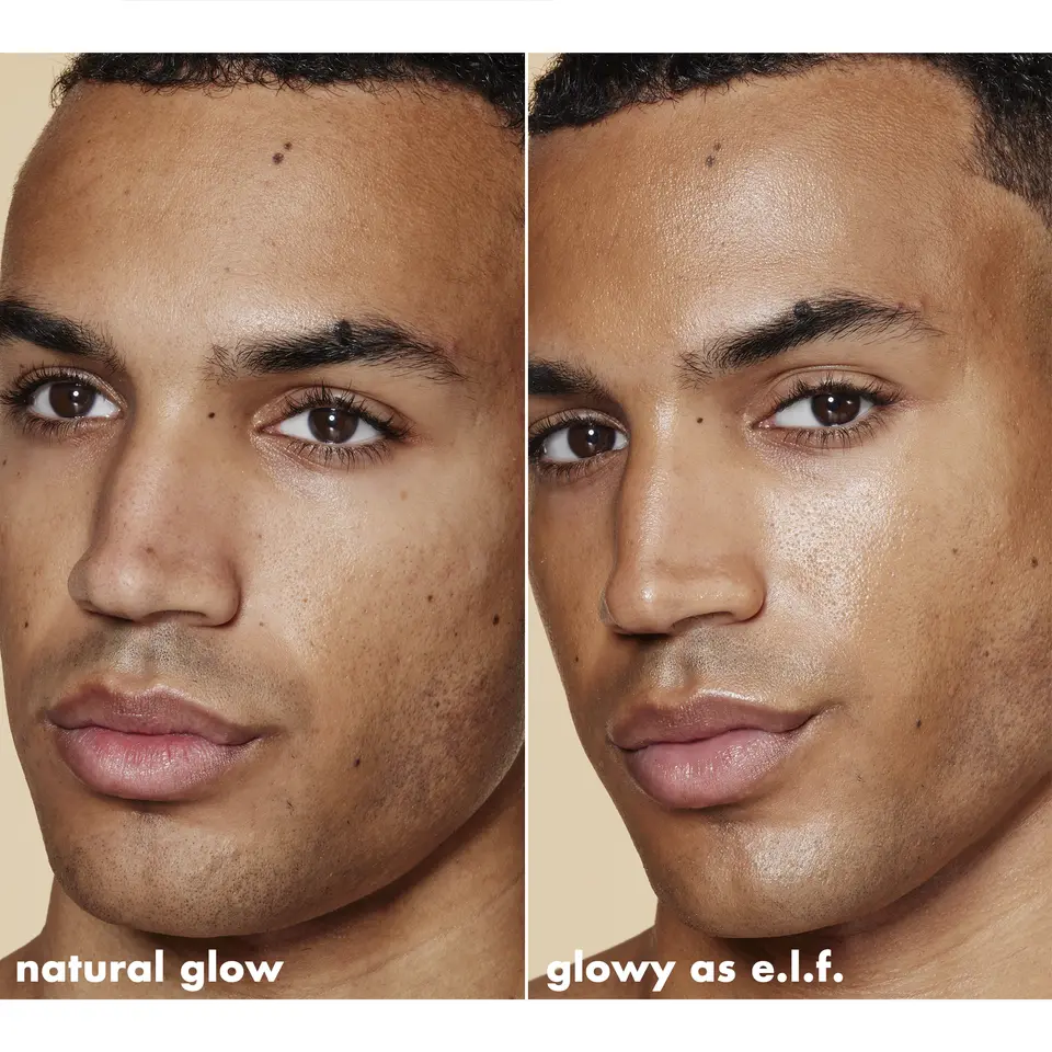 Model before and after using Halo Glow Liquid Filter