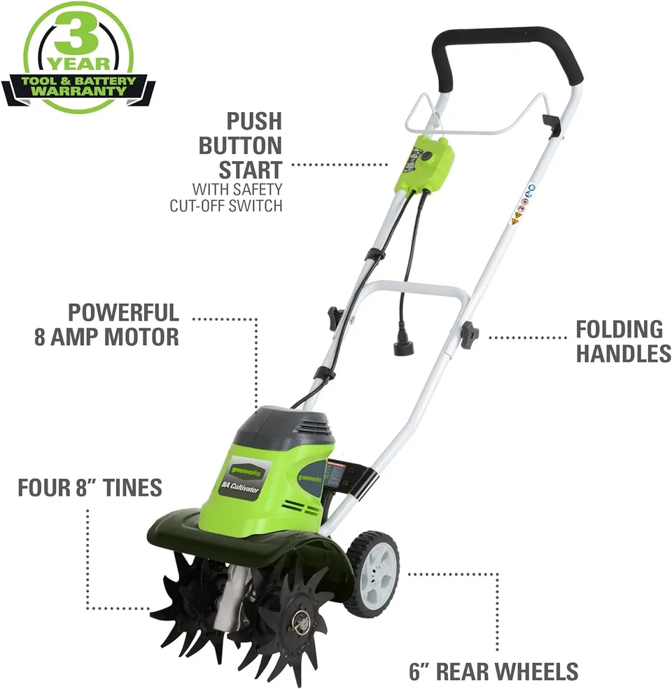 Greenworks 8 A 10-in Forward-Rotating Corded Electric Cultivator