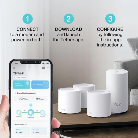 TP Link Deco AX5400 Wi Fi 6 Indoor/Outdoor Whole Home Mesh System