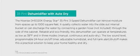34 Pint Dehumidifier with Auto Dry. Energy Star. 2020.