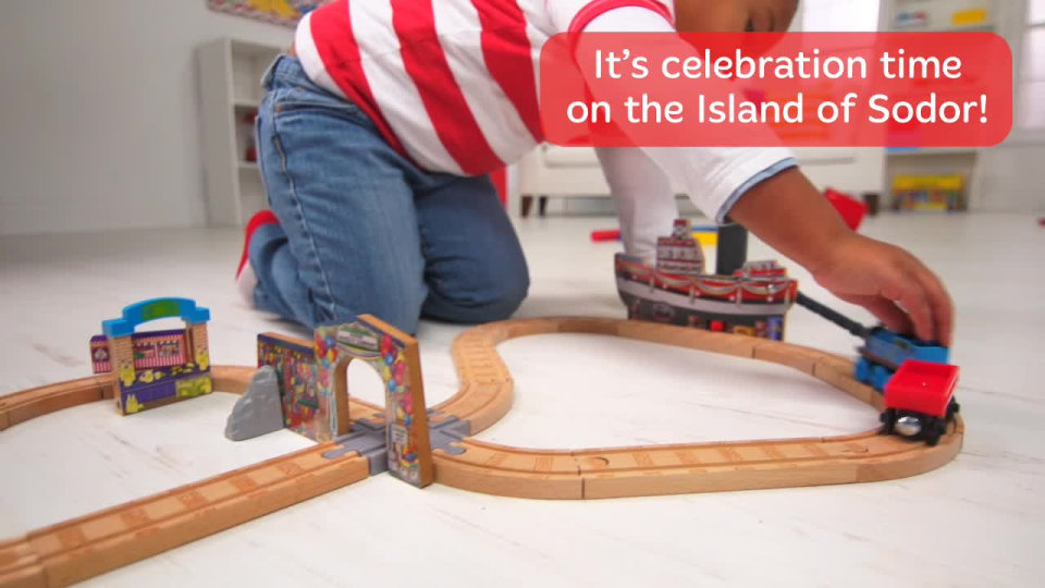 thumbnail video image 2 of Thomas & Friends Wooden Railway Celebration on Sodor Set, 2 of 6
