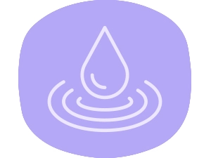 Moisture droplet icon on lavendar rounded rectangle background