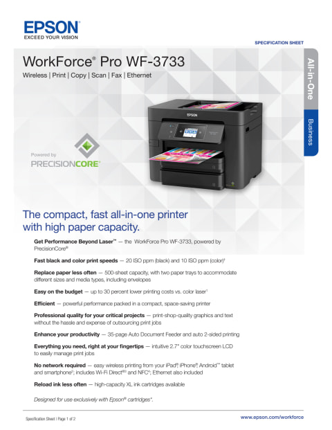 Epson Workforce Pro Wf 3733 Wireless All In One Color Inkjet Printer 2201