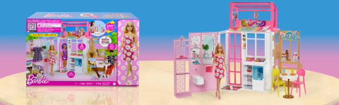 Barbie Dollhouse with Doll, 2 Levels & 4 Play Areas, Fully