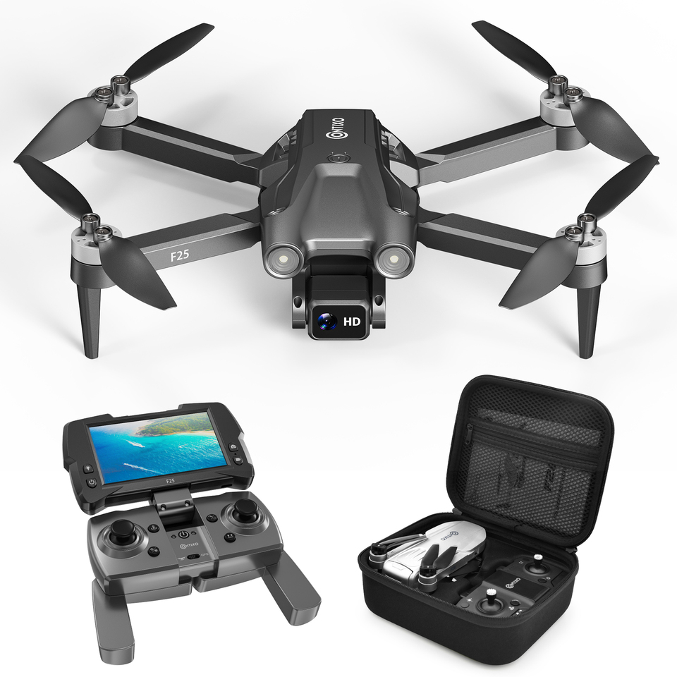 thumbnail video image 2 of Contixo F25 GPS Drones for Adults with Camera, Foldable RC Drone with 1080P 4.3 Inch FPV Screen, 16-Min Flight, Black, 2 of 8