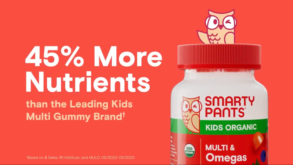 thumbnail video image 2 of SmartyPants Kids Organic Multi & Vegetarian Omega 3 Gummy Vitamins with D3, C & B12 - 120ct, 2 of 12