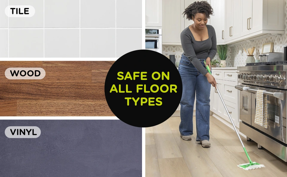 Safe on all floor types. Tile, wood, vinyl.