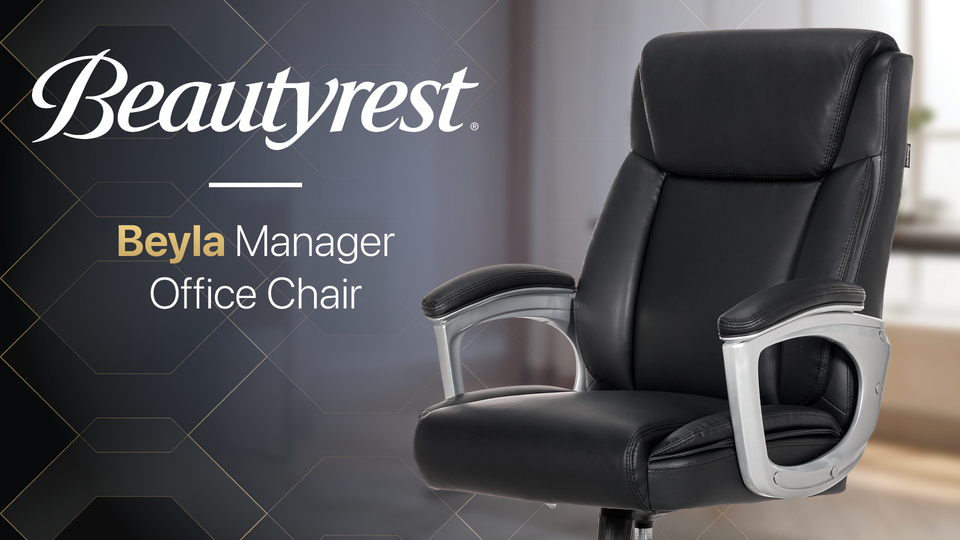 thumbnail video image 3 of Beautyrest Beyla Ergonomic Manager Office Chair with Padded Armrest for Teens and Adults, Black, 3 of 13