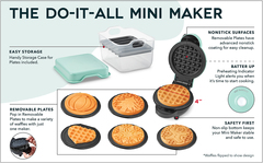 Mini Waffle Maker with 7 Removable Plates - Includes Storage container and  Bundled with Waffle Recipe Card by Infinite Abundance Bundles