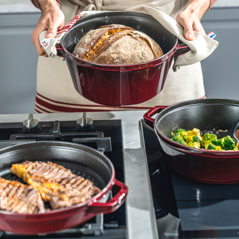 Staub Cast Iron Set 4-pc, Stackable Space-saving Cookware Set, Dutch Oven  With Universal Lid, Made In France, Cherry : Target